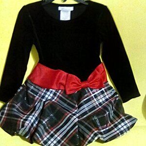 Bonnie Jean black red & plaid girl Dress 3T Christmas party